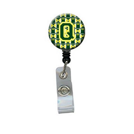 CAROLINES TREASURES Letter Q Football Green and Yellow Retractable Badge Reel CJ1075-QBR